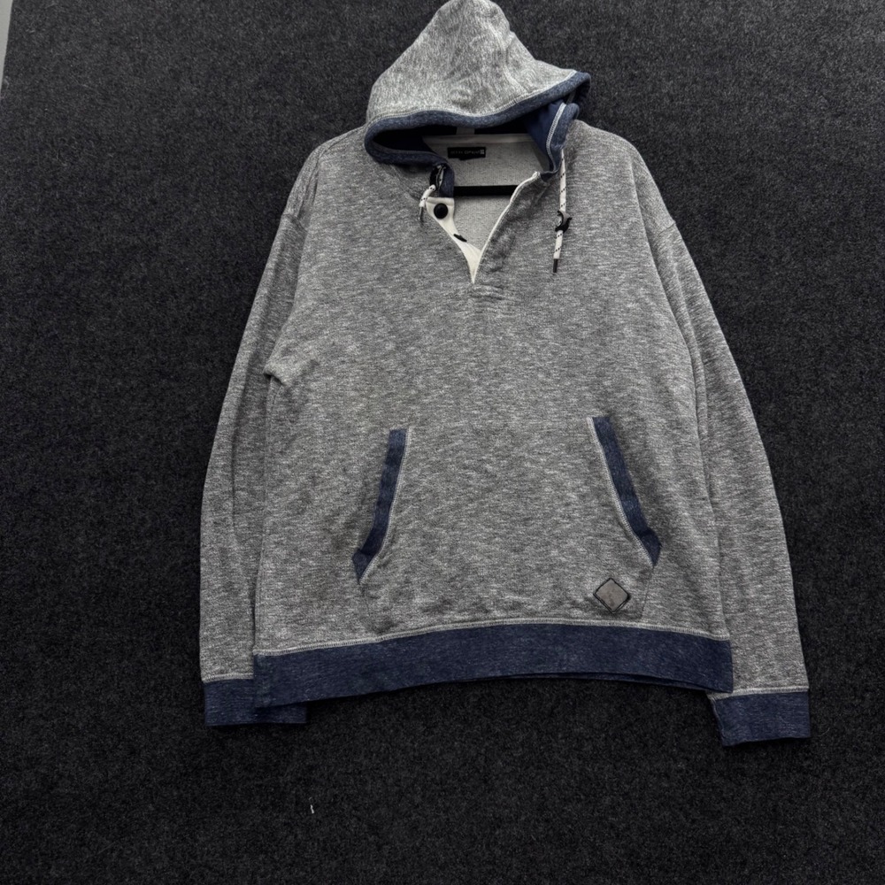 Ocean Current Mens Henley Hoodie Gray Navy Blue Marled Pullover Large